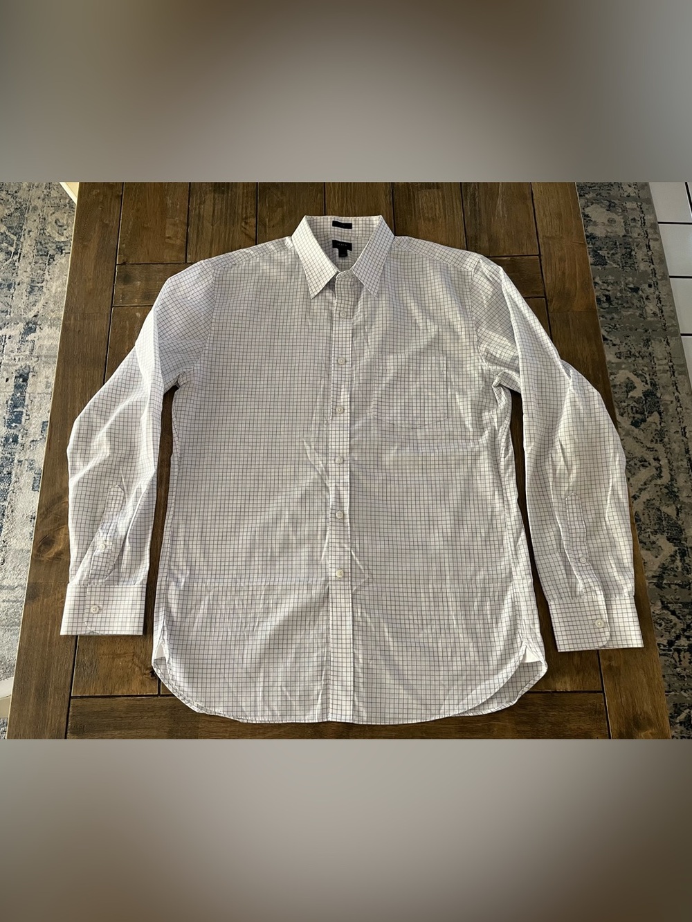 J. Crew Slim No Iron Men's White Checked Dress Shirt - Classic Button-Down Large